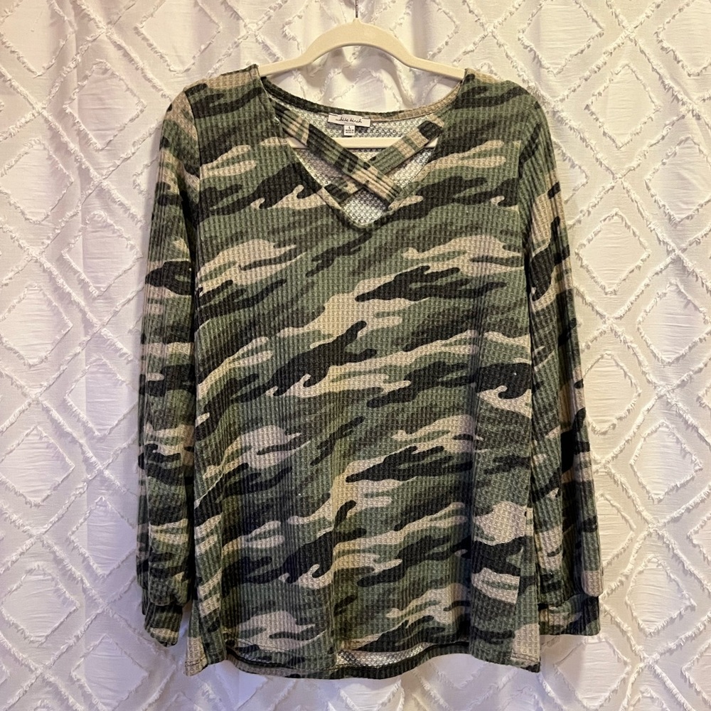 white birch Green Camo Ribbed Long Sleeve Top